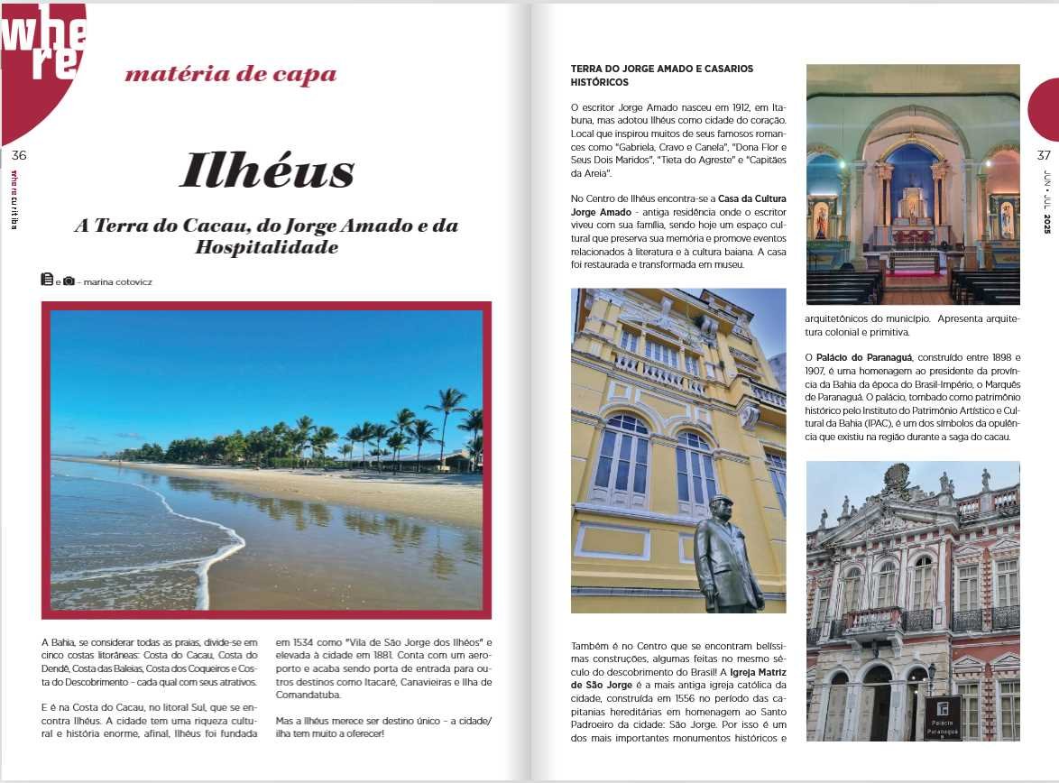 Ilhéus ganha destaque nacional em matéria da revista Where Curitiba.