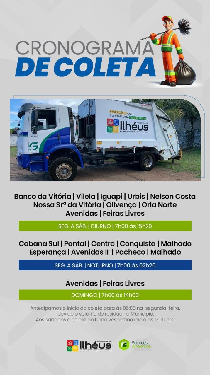 Prefeitura de Ilhéus alerta moradores sobre o descarte correto do lixo.