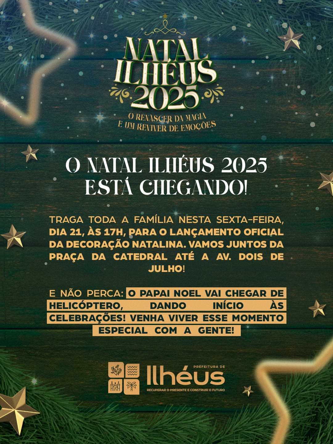 Com decoração e programação cultural, Natal Ilhéus 2025 terá início nesta sexta-feira (21)