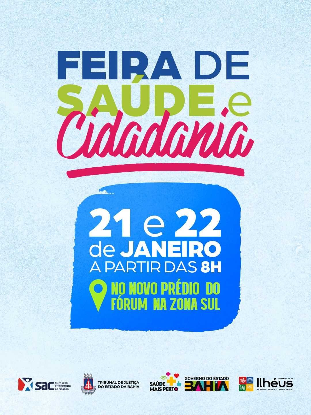Feira de Saúde e Cidadania oferece serviços gratuitos durante inauguração do novo fórum em Ilhéus.
