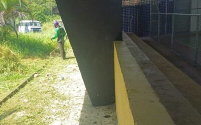 Prefeitura realiza roçagem no entorno da quadra do Banco da Vitória.