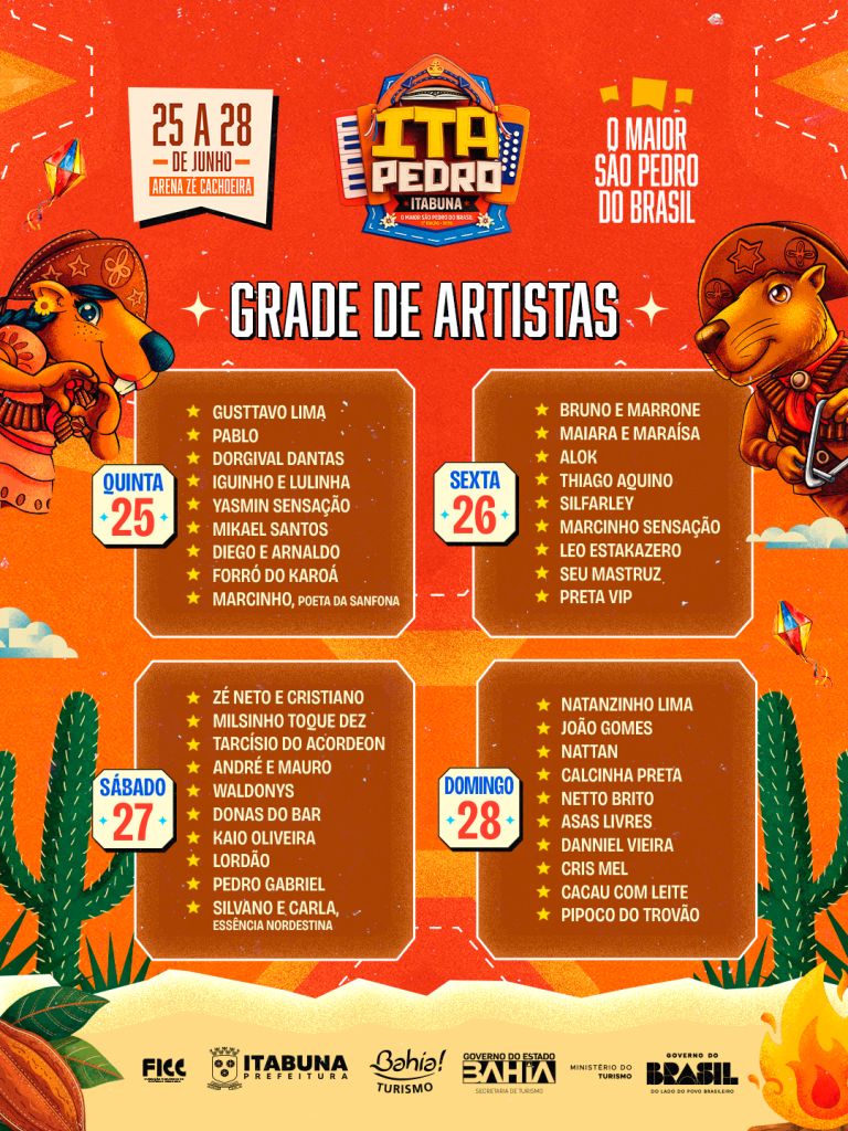 Ita Pedro 2026 divulga a grade diária completa; confira as atrações.