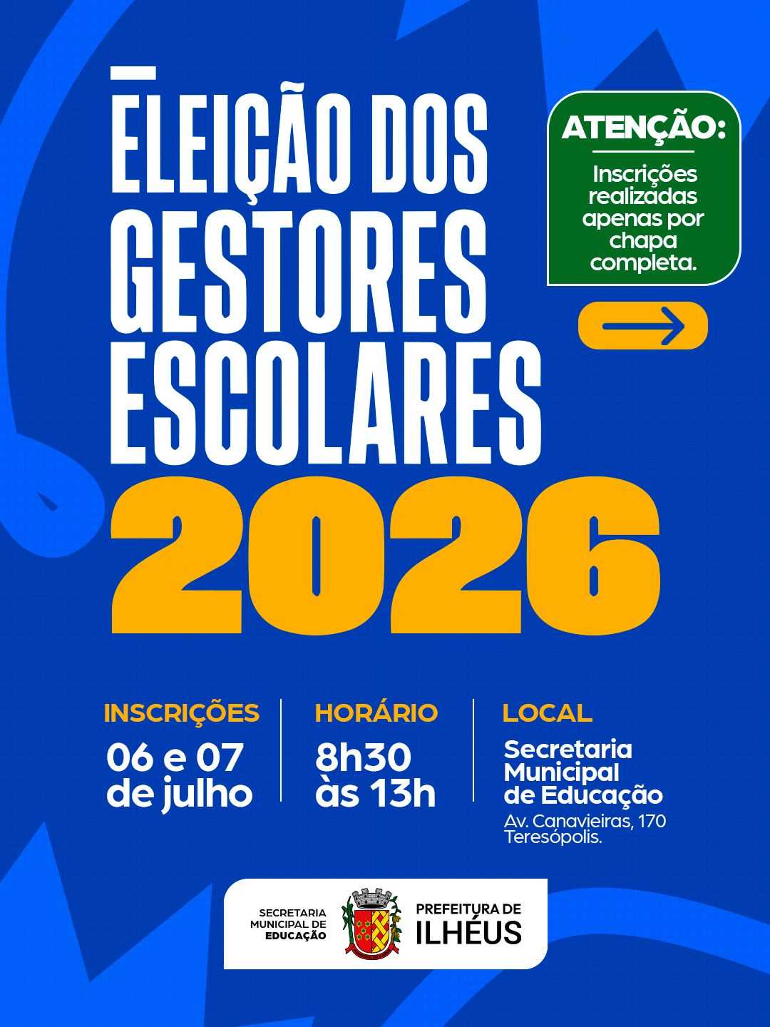 Prefeitura de Ilhéus publica edital para escolha de gestores escolares da rede municipal.