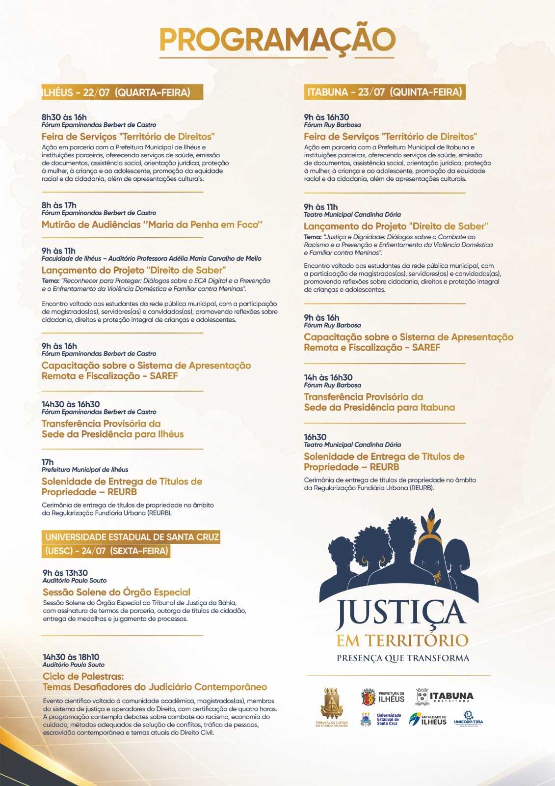 TJBA realiza programação em Ilhéus com ações voltadas à cidadania e ao acesso a direitos.